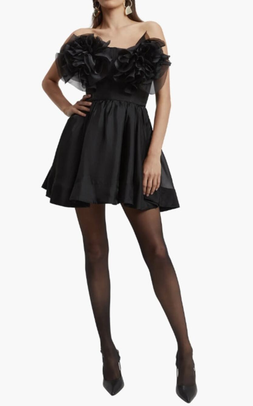 Bardot Black Organza Flower Accent Strapless Mini Dress Fit & Flare Size 8